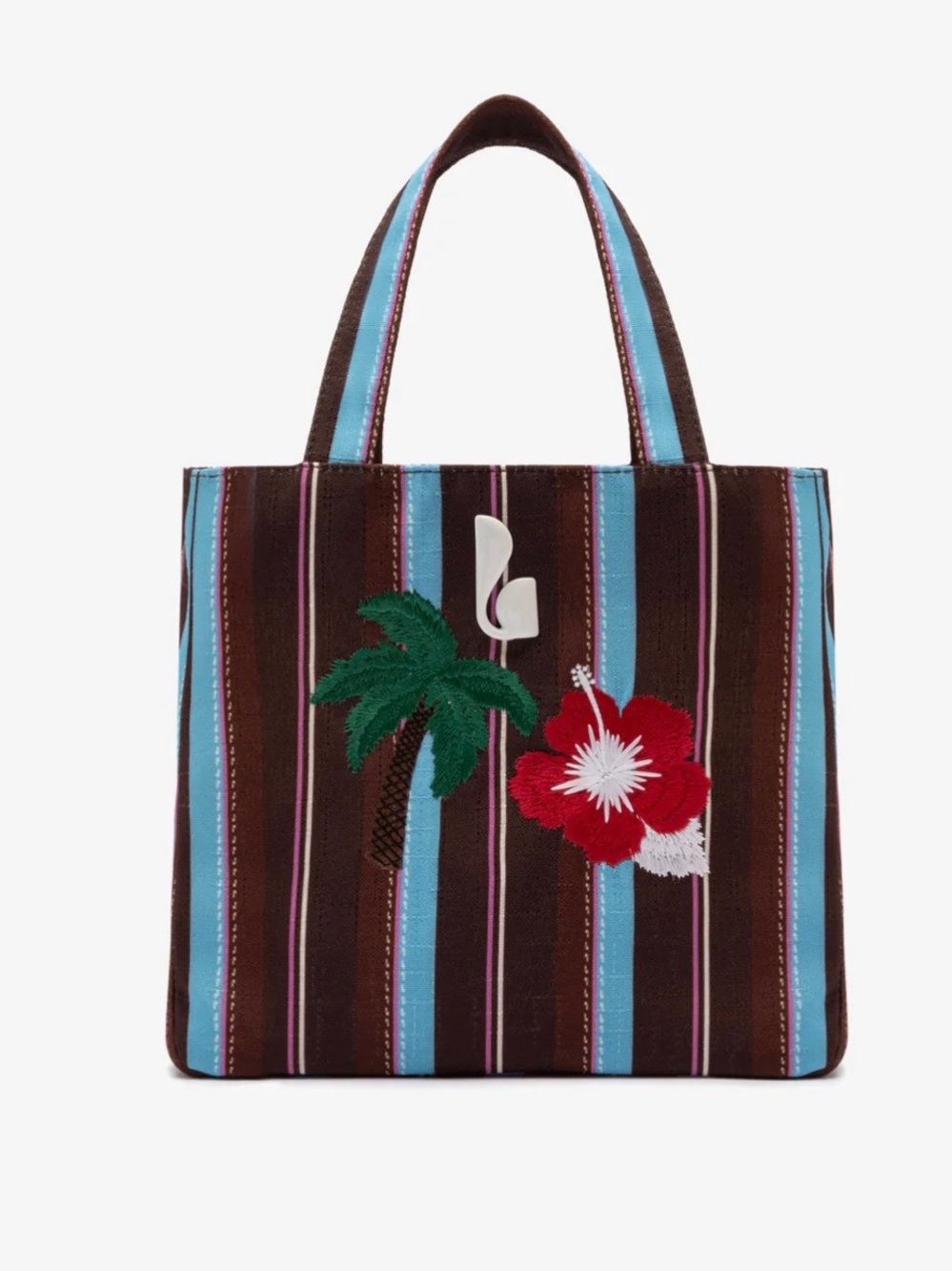 Larroude Striped Brown & Blue Embroidered Tote Bag - Women - Picture 3 of 11